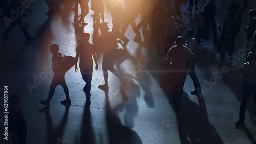 Business people walking on crowded city street in rush hour traffic