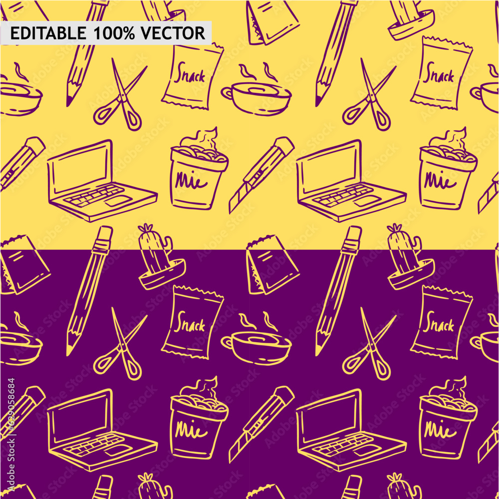 Obraz premium seamless pattern of accessories work and snack time