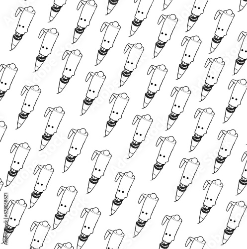 Many writing pens or markers in the form of a cartoon muzzle character