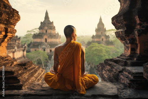 Spiritual Journey. Contemplative Buddhist Monk in Myanmar Embracing Tranquility