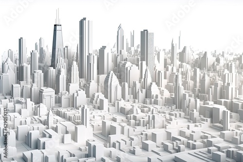 Urban Dreamscapes  3D Illustration of Chicago City Amidst Clouds with White Paper Texture