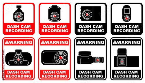 Set Collections Dashcam warning sign sticker labels design vector illustration