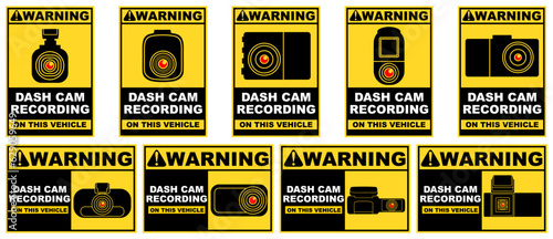 Set Collections Dashcam Labels Sign. Safety drive recorder sticker design vector illustration