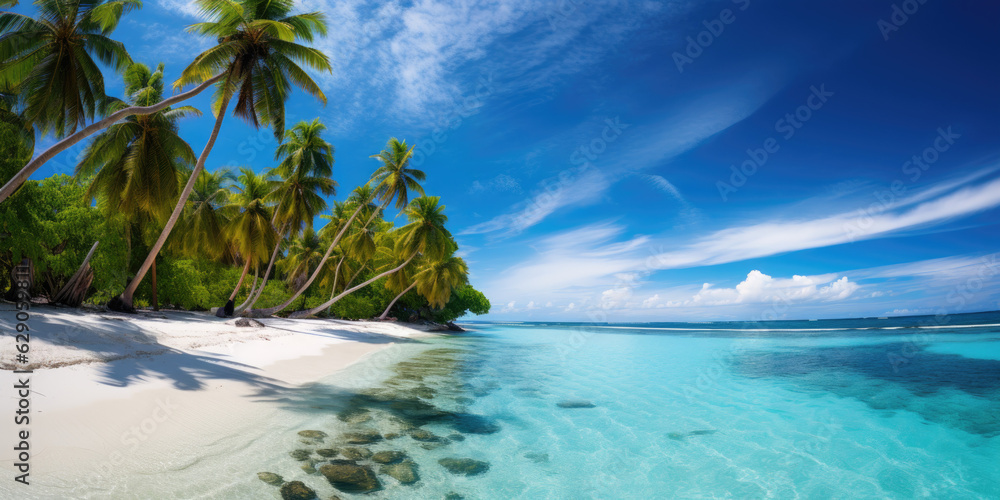 Tranquility on a Remote Island with Crystal-Clear Waters and Palm Trees. Solitude and Relaxation. wallpaper	
