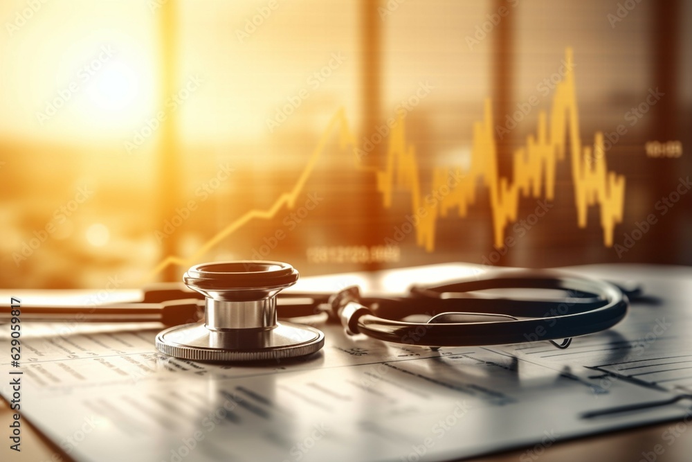 Obraz premium Stethoscope with hospital background and copy space. Medical concept