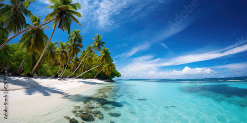 Tranquility on a Remote Island with Crystal-Clear Waters and Palm Trees. Solitude and Relaxation. wallpaper	
 photo