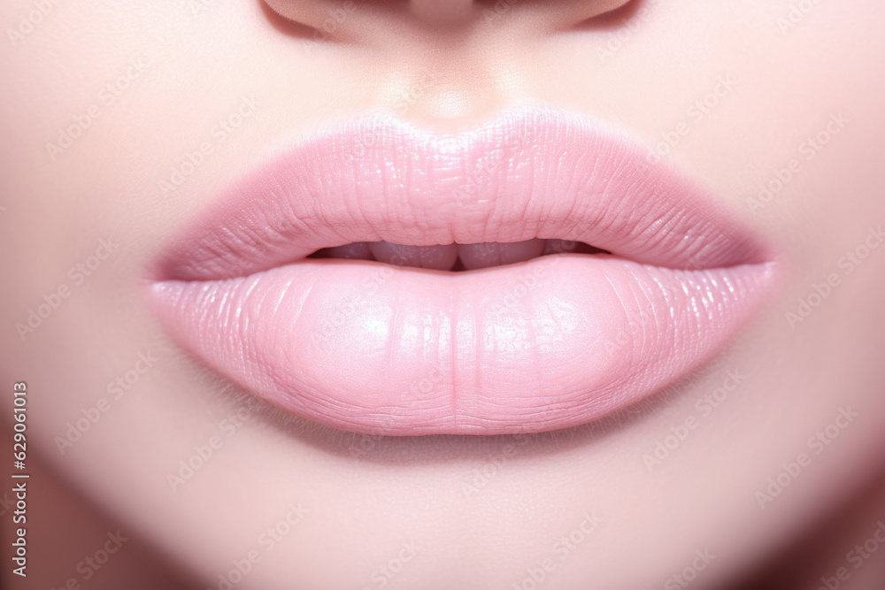 Woman's lips closeup. Fillers or injection. Healthy skin. Natural make-up Generative AI Woman's lips closeup. Fillers or injection. Healthy skin. Natural make-up Generative AI