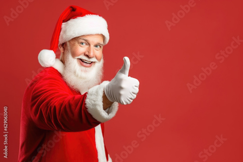Santa Claus on red background with the thumb up Generative AI