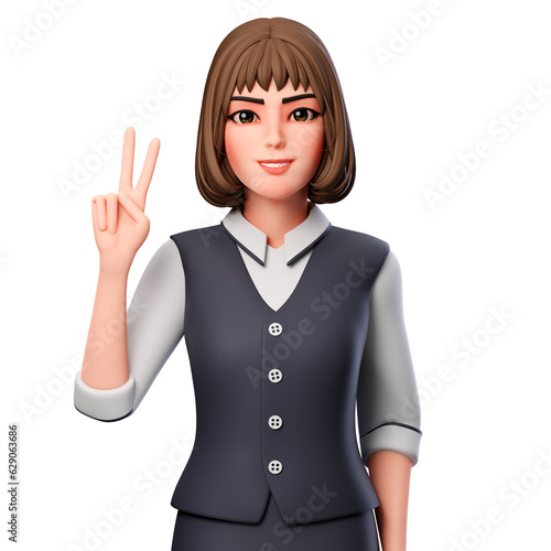 3D Illustration of Business woman showing peach hand gesture using left hand