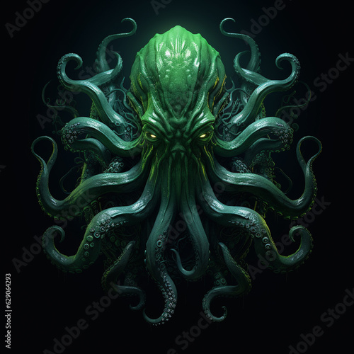 Mystical depiction of a green Kraken