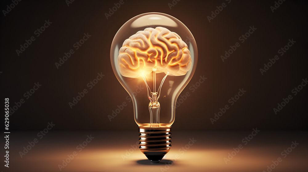 Brain with light bulb, Ai Generative Brain with light bulb, Ai Generative
