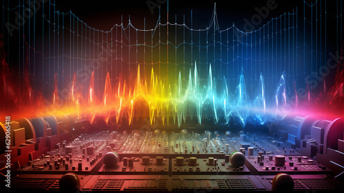 An illustration of an electro-magnetic spectrum. A sound controller making visual sound waves