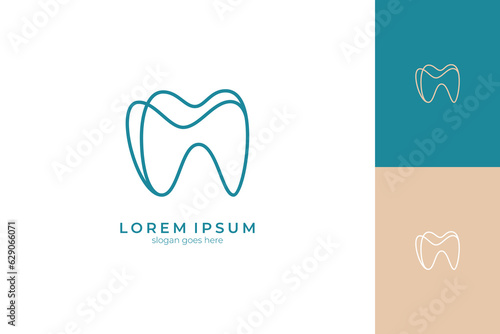 Dental logo with abstract tooth image in line design style