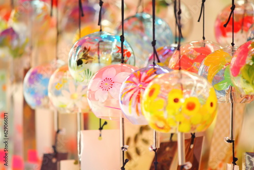 Colorful Japanese wind chimes, Summer feature of Japan.	
