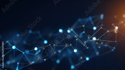 Abstract futuristic - Molecules technology with polygonal shapes on dark blue background.