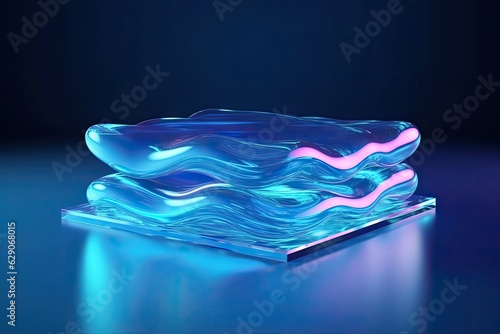 Aqua Elegance: Translucent Blue Glass Water-Themed Podium (Generative AI)