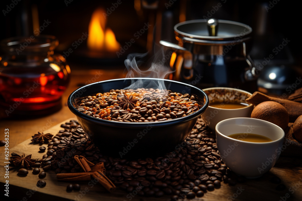 Coffee drinking ritual, bean roasting, a drink made from roasted and ground bush, Exquisite drink, energizer, creative, morning breakfast, enjoyment and sophistication, Invigorating tart beverage. Coffee drinking ritual, bean roasting, a drink made from roasted and ground bush, Exquisite drink, energizer, creative, morning breakfast, enjoyment and sophistication, Invigorating tart beverage.