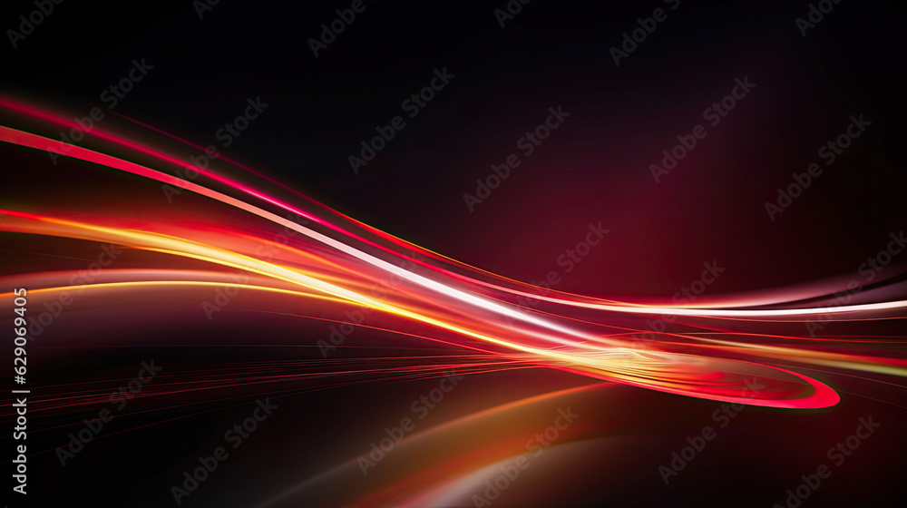Road light. Curve streak trail line. Fast speed car. Long yellow and red way effect. Glowing street exposure. Blurred motion. Sparkling flow. Vector abstract dynamic dark background Road light. Curve streak trail line. Fast speed car. Long yellow and red way effect. Glowing street exposure. Blurred motion. Sparkling flow. Vector abstract dynamic dark background