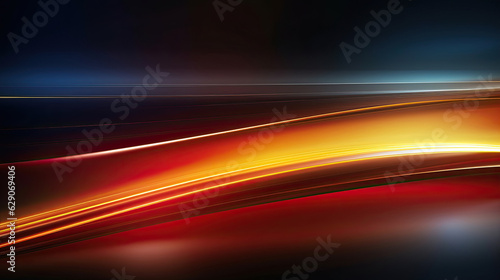 Road light. Curve streak trail line. Fast speed car. Long yellow and red way effect. Glowing street exposure. Blurred motion. Sparkling flow. Vector abstract dynamic dark background