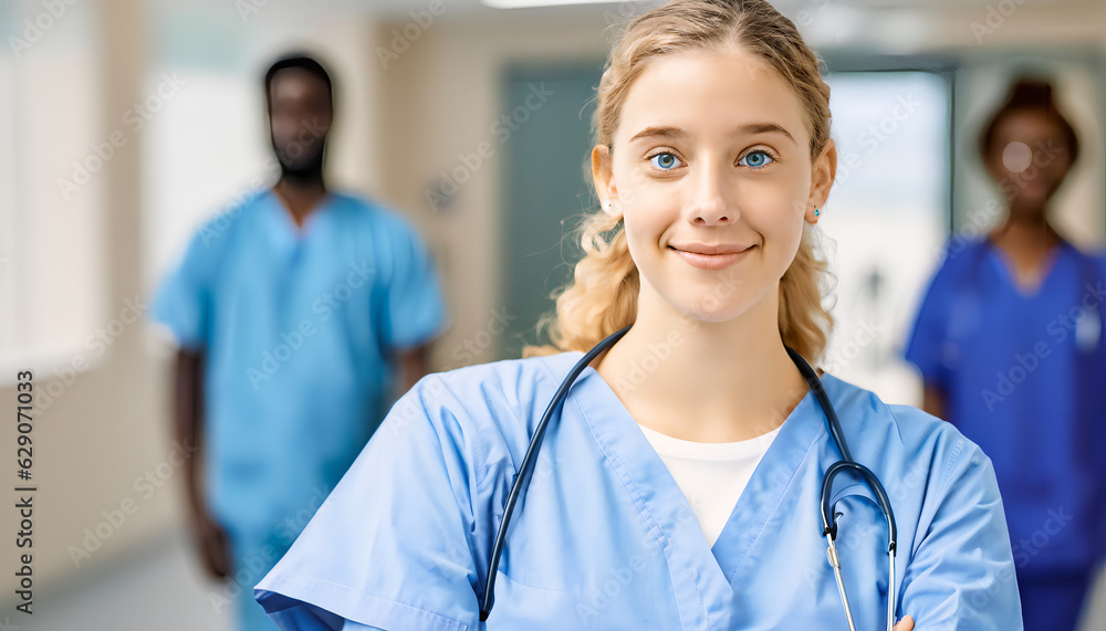 portrait of a young nursing student standing confidently in a hospital. High quality photo portrait of a young nursing student standing confidently in a hospital. High quality photo