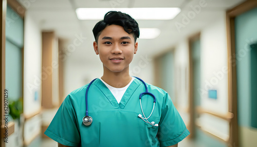 portrait of a young nursing student standing confidently in a hospital. High quality photo