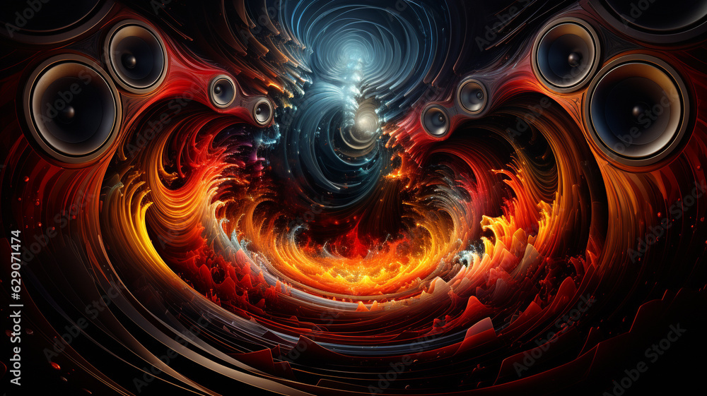 Sound Multimedia Soundsystem Hifi Audio Soundbox Lautsprecher Membran abstrakter Style im Querformat. Generative Ai. 