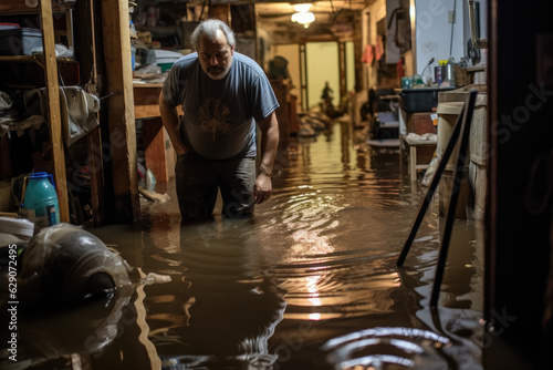 Título: From Crisis to Restoration: The Journey of a man inside a Flooded Basement - AI Generative