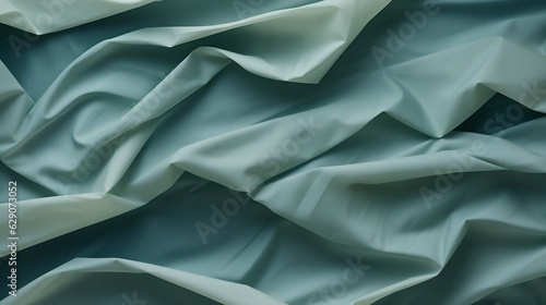 Generative AI : Deep Green and Cream crumpled paper texture in light background