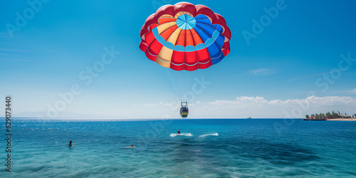 The sea and beautiful sky of Rayong Thailand is popular among people in play activity Parachute, Beautiful nature background 