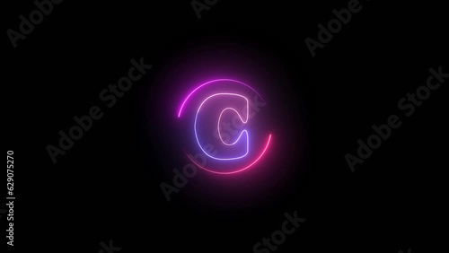 Glowing letter C sign icon animation . Neon circle rotated alphabet letter symbol. photo