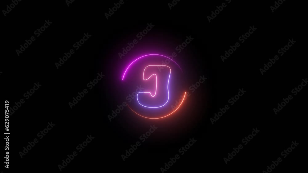Neon alphabet letter sign J icon animation . glowing circle rotation letter symbol . Neon alphabet letter sign J icon animation . glowing circle rotation letter symbol .