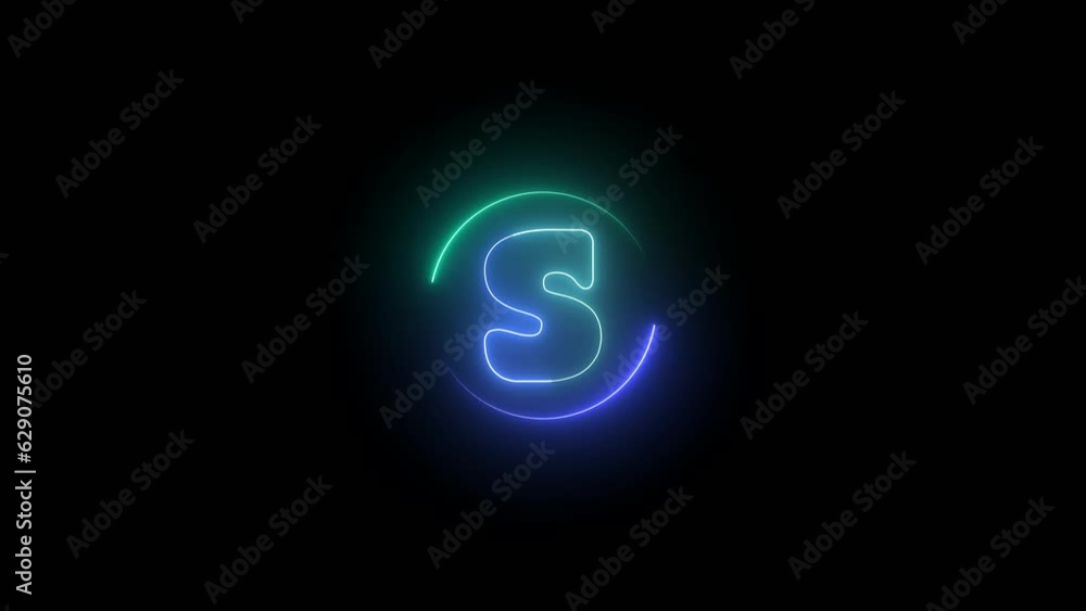 Neon alphabet letter sign S animation . glowing circle rotation letter symbol icon . Neon alphabet letter sign S animation . glowing circle rotation letter symbol icon .