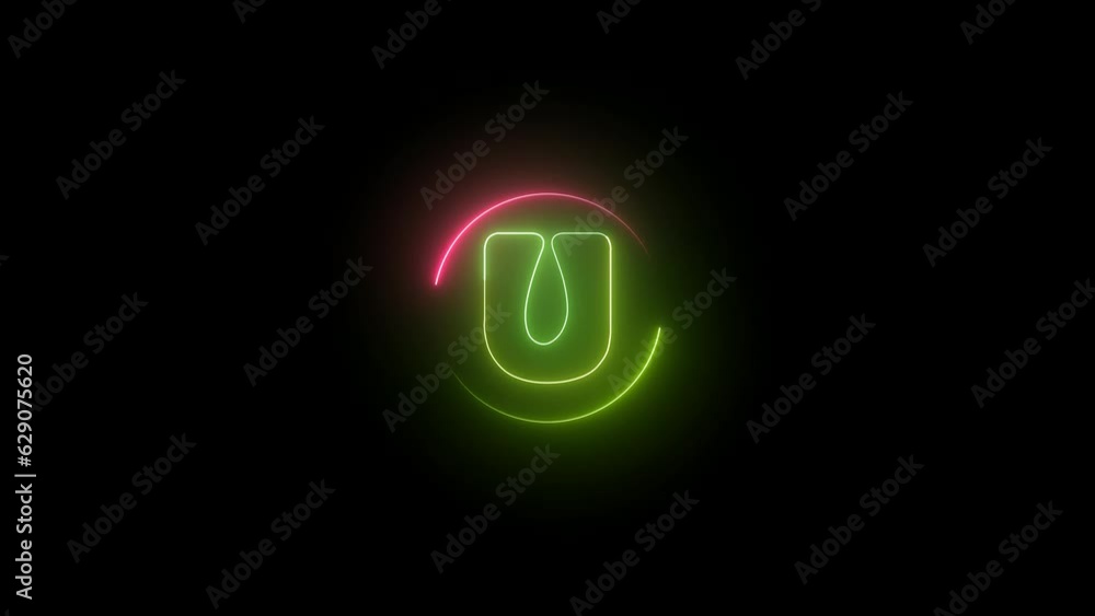 Neon letter sign U animation . glowing circle rotation letter symbol icon . Neon letter sign U animation . glowing circle rotation letter symbol icon .