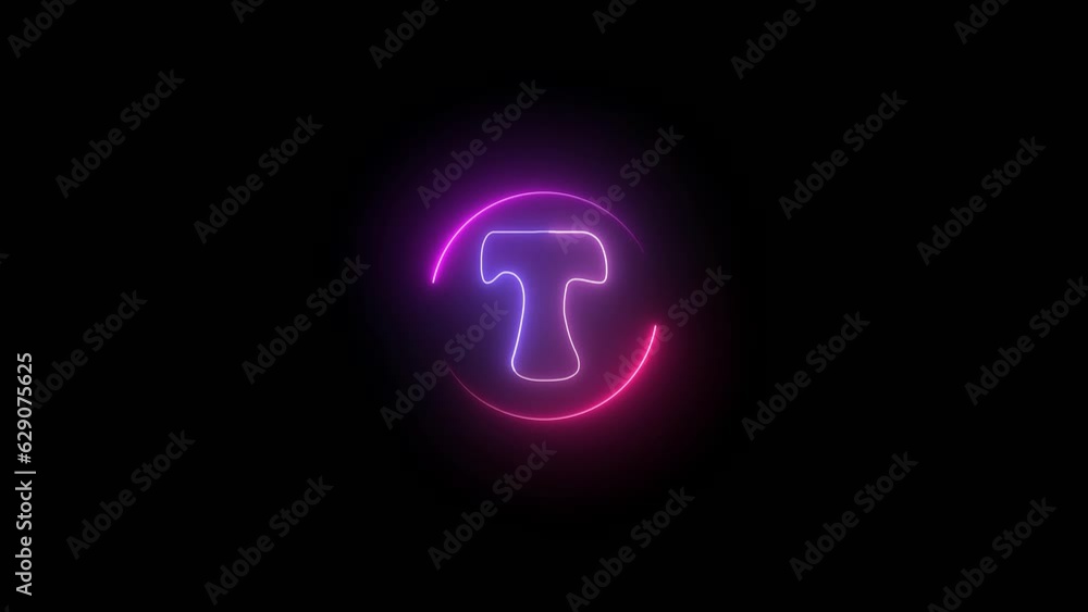 Neon alphabet letter sign T animation . glowing circle rotation letter symbol icon . Neon alphabet letter sign T animation . glowing circle rotation letter symbol icon .