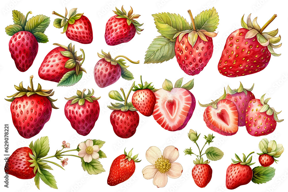 Set of Strawberry watercolor collection of hand drawn, Strawberry Green and yellow color, Strawberry elegant watercolor , Strawberry isolated transparent background, PNG. Set of Strawberry watercolor collection of hand drawn, Strawberry Green and yellow color, Strawberry elegant watercolor , Strawberry isolated transparent background, PNG.