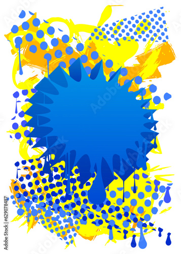 Blue and Yellow Graffiti speech bubble. Abstract Messaging sign street art decoration, Discussion icon performed in urban painting style isolated on white.