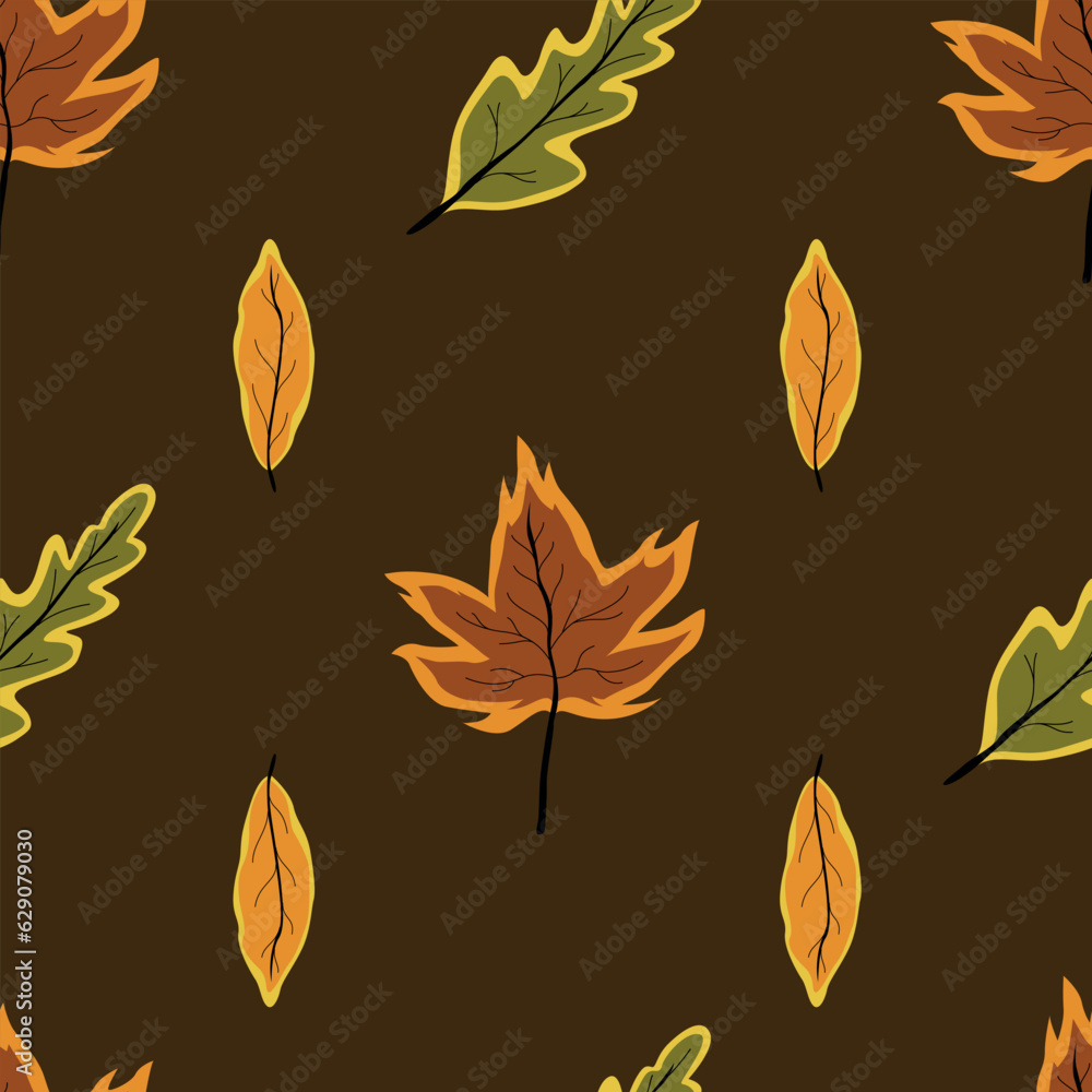 Obraz premium Creative Autumn Seamless Pattern With Simple Leaves And Plants, Vector Illustration