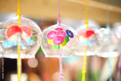 Colorful Japanese wind chimes, Summer feature of Japan. 