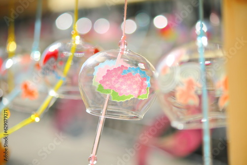 Colorful Japanese wind chimes, Summer feature of Japan. 