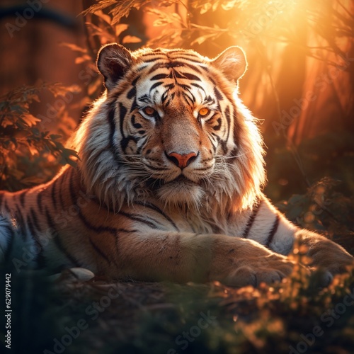 tiger sitting in the nature illustration background © harits alfaris