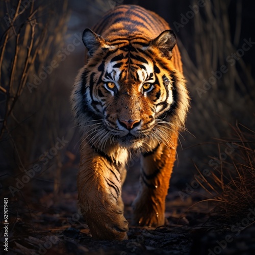 tiger walking in the forest background