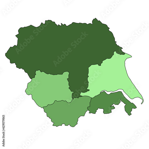  green map of Yorkshire and the Humber is a region of England, with borders of the ceremonial counties and different colour.