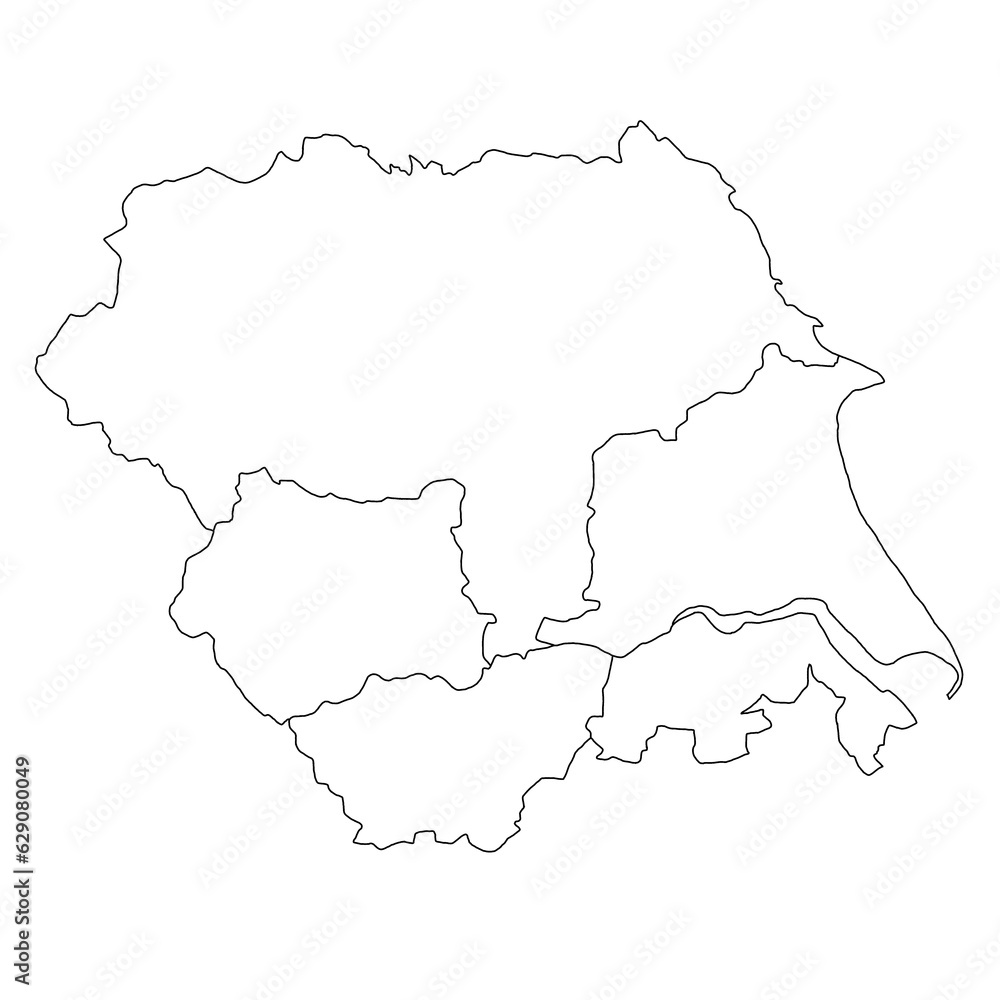 outline map of  Yorkshire and the Humber is a region of England, with borders of the ceremonial counties