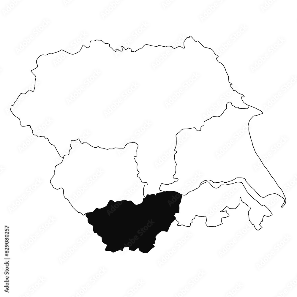 Map of South Yorkshire in Yorkshire and the Humber  province on white background. single County map highlighted by black colour on Yorkshire and the Humber, England administrative map.