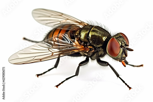 Insect Fly Macro Dung Files On White Background, Generative Ai © najmah