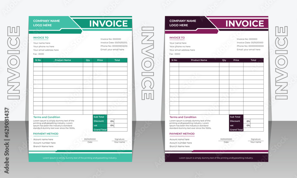 Creative modern and clean invoice design template. invoice bill template, Bill form business invoice accounting. Creative modern and clean invoice design template. invoice bill template, Bill form business invoice accounting.