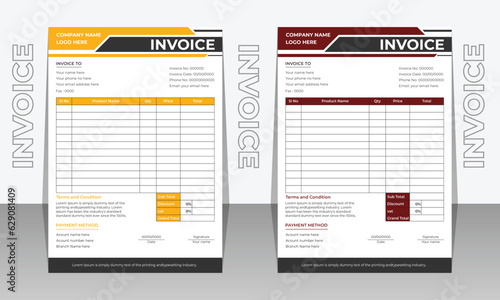 Modern Clean and creative business Invoice design template, Bill form business invoice accounting.