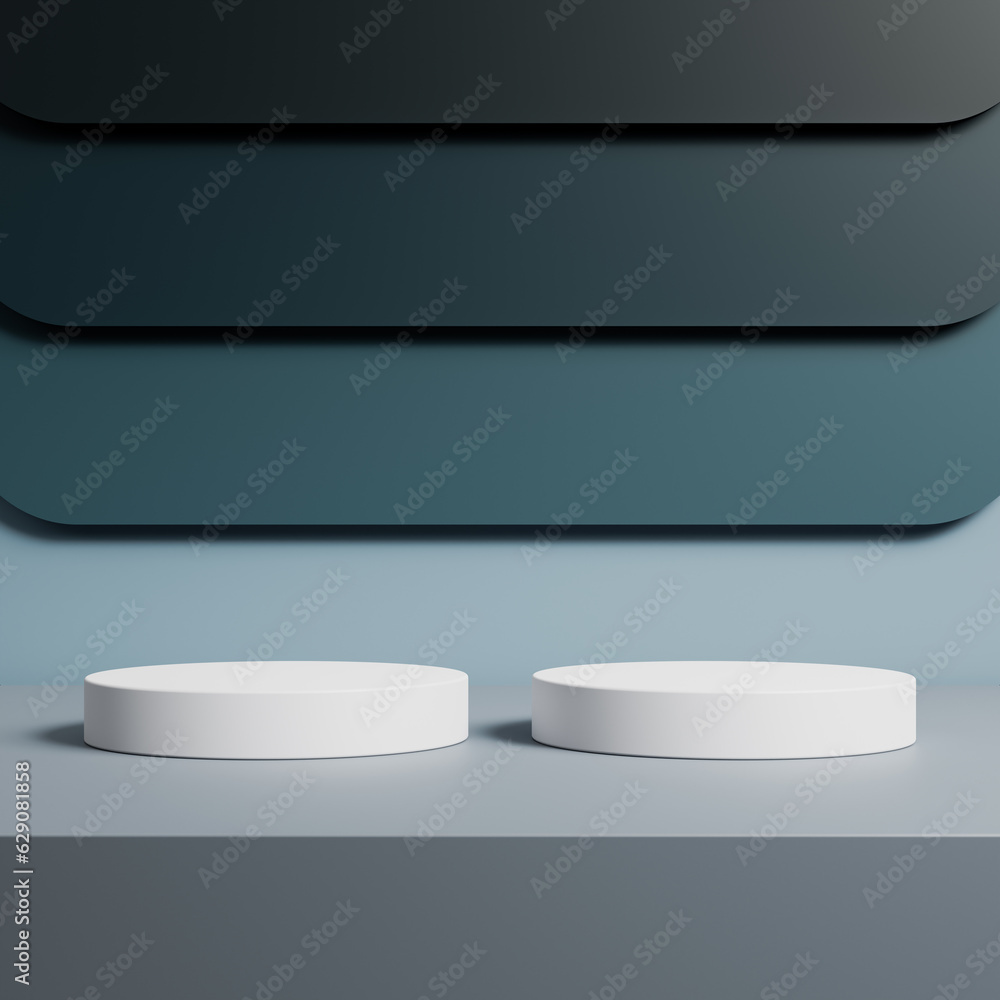 3D realistic empty white and gray podium platform stand decoration with gray background natural lighting 3D realistic empty white and gray podium platform stand decoration with gray background natural lighting