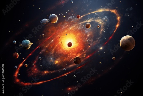 planetary system 3d illustration of planets  in the style of colorful biomorphic forms planet and solar system with saturn  moon  stars 