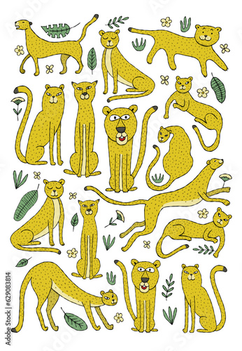 Cute yellow leopard. Nice animal character for various prints and designs. Ve...